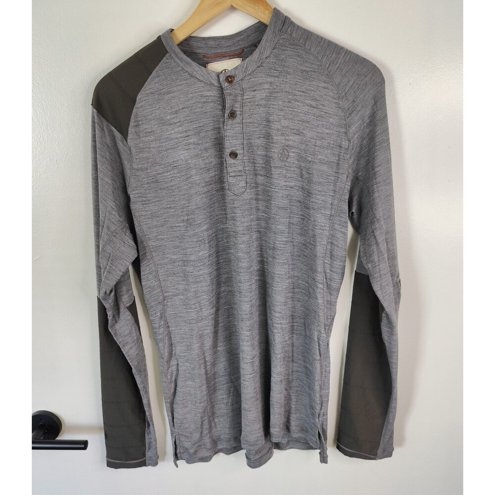 Alps And Meters Merino Wool Gray Accent Long Sleeve Henley Shirt Mens Large Hike
